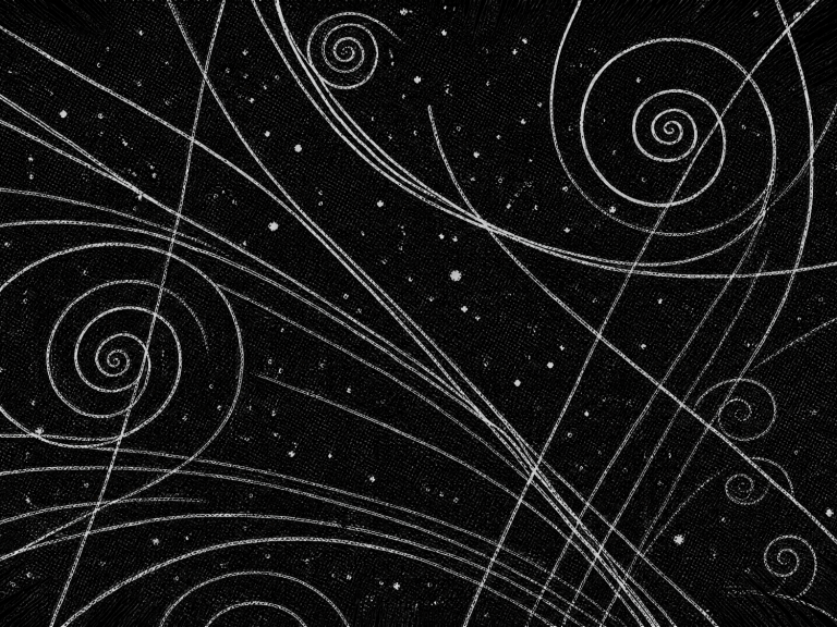 Teilchenphysik Verschiedene Teilchenspuren in einer Kernemulsionsplatte